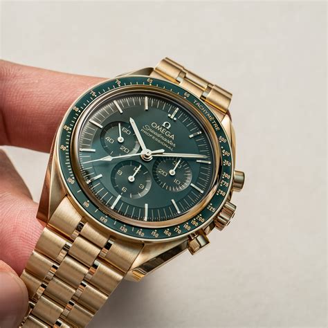 omega speedmaster moonshine gold green|Omega Speedmaster moonwatch gold.